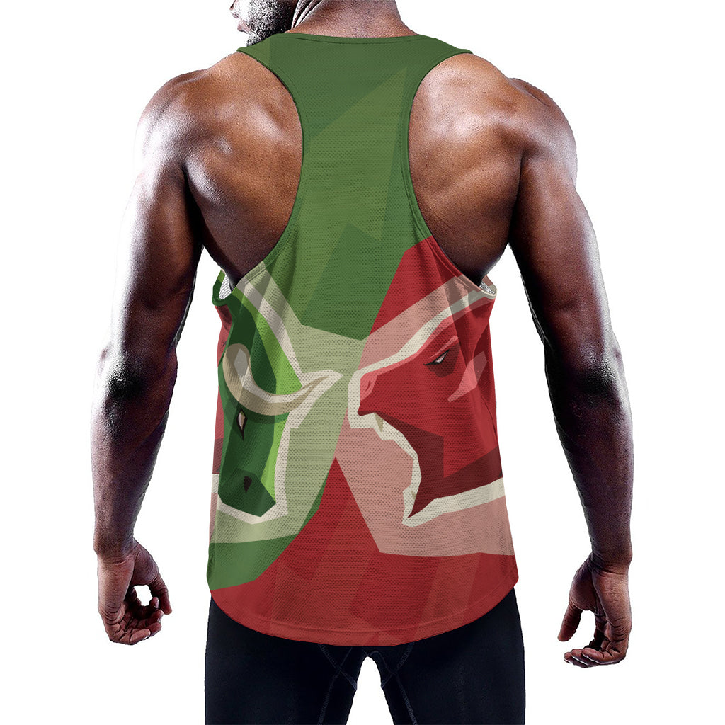 Green Bull And Red Bear Stock Print Training Tank Top