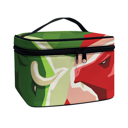 Green Bull And Red Bear Stock Print Travel Makeup Bag
