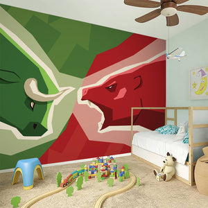 Green Bull And Red Bear Stock Print Wall Sticker