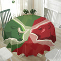 Green Bull And Red Bear Stock Print Waterproof Round Tablecloth