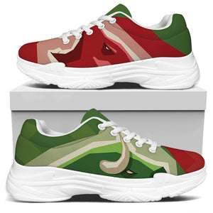 Green Bull And Red Bear Stock Print White Chunky Shoes