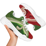 Green Bull And Red Bear Stock Print White Chunky Shoes