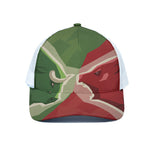 Green Bull And Red Bear Stock Print White Mesh Trucker Cap