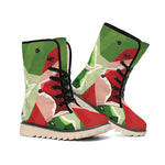 Green Bull And Red Bear Stock Print Winter Boots