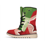 Green Bull And Red Bear Stock Print Winter Boots