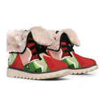 Green Bull And Red Bear Stock Print Winter Boots
