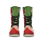 Green Bull And Red Bear Stock Print Winter Boots
