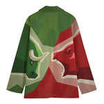 Green Bull And Red Bear Stock Print Women's Blazer