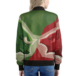 Green Bull And Red Bear Stock Print Women's Bomber Jacket