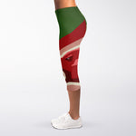 Green Bull And Red Bear Stock Print Women's Capri Leggings