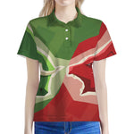 Green Bull And Red Bear Stock Print Women's Polo Shirt