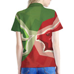 Green Bull And Red Bear Stock Print Women's Polo Shirt