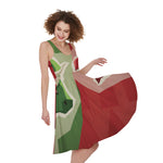 Green Bull And Red Bear Stock Print Women's Sleeveless Dress