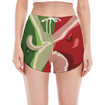 Green Bull And Red Bear Stock Print Women's Split Running Shorts