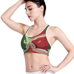 Green Bull And Red Bear Stock Print Women's Sports Bra