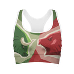 Green Bull And Red Bear Stock Print Women's Sports Bra