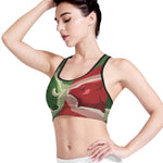 Green Bull And Red Bear Stock Print Women's Sports Bra