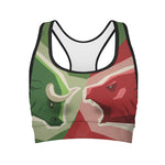 Green Bull And Red Bear Stock Print Women's Sports Bra
