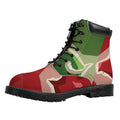 Green Bull And Red Bear Stock Print Padded Collar Lace Up Boots