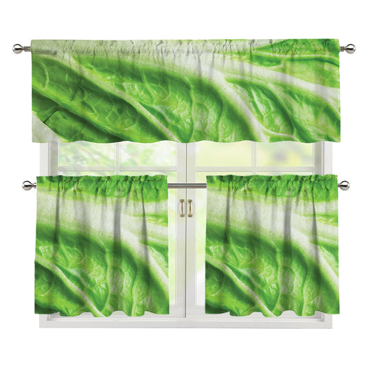 Green Cabbage Leaf Print 3 Piece Kitchen Curtains
