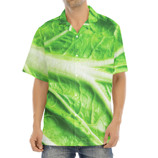Green Cabbage Leaf Print Aloha Shirt