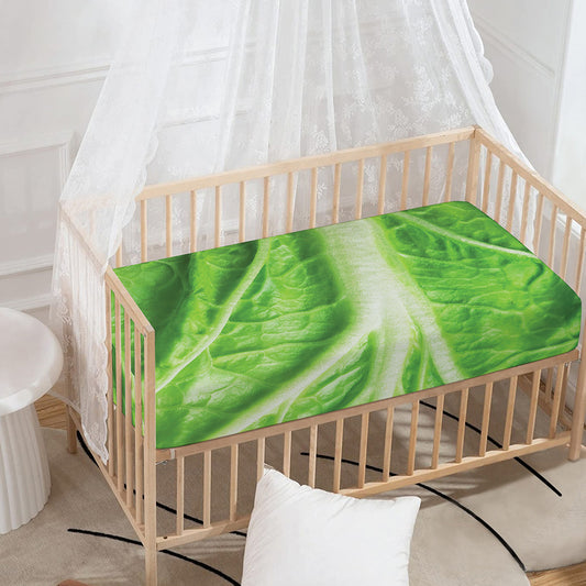 Green Cabbage Leaf Print Baby Crib Sheet