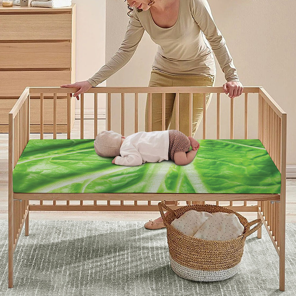 Green Cabbage Leaf Print Baby Crib Sheet