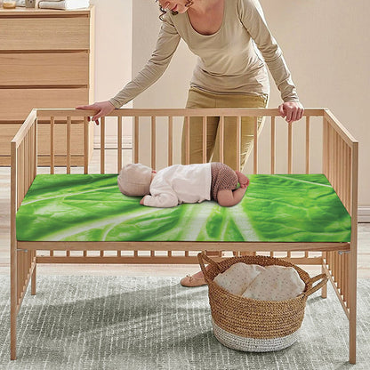 Green Cabbage Leaf Print Baby Crib Sheet