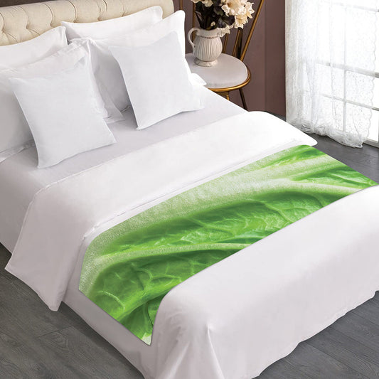 Green Cabbage Leaf Print Bed Runner