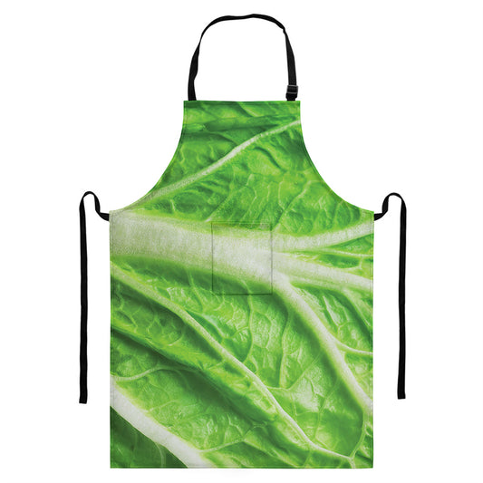 Green Cabbage Leaf Print Bib Apron With Pocket