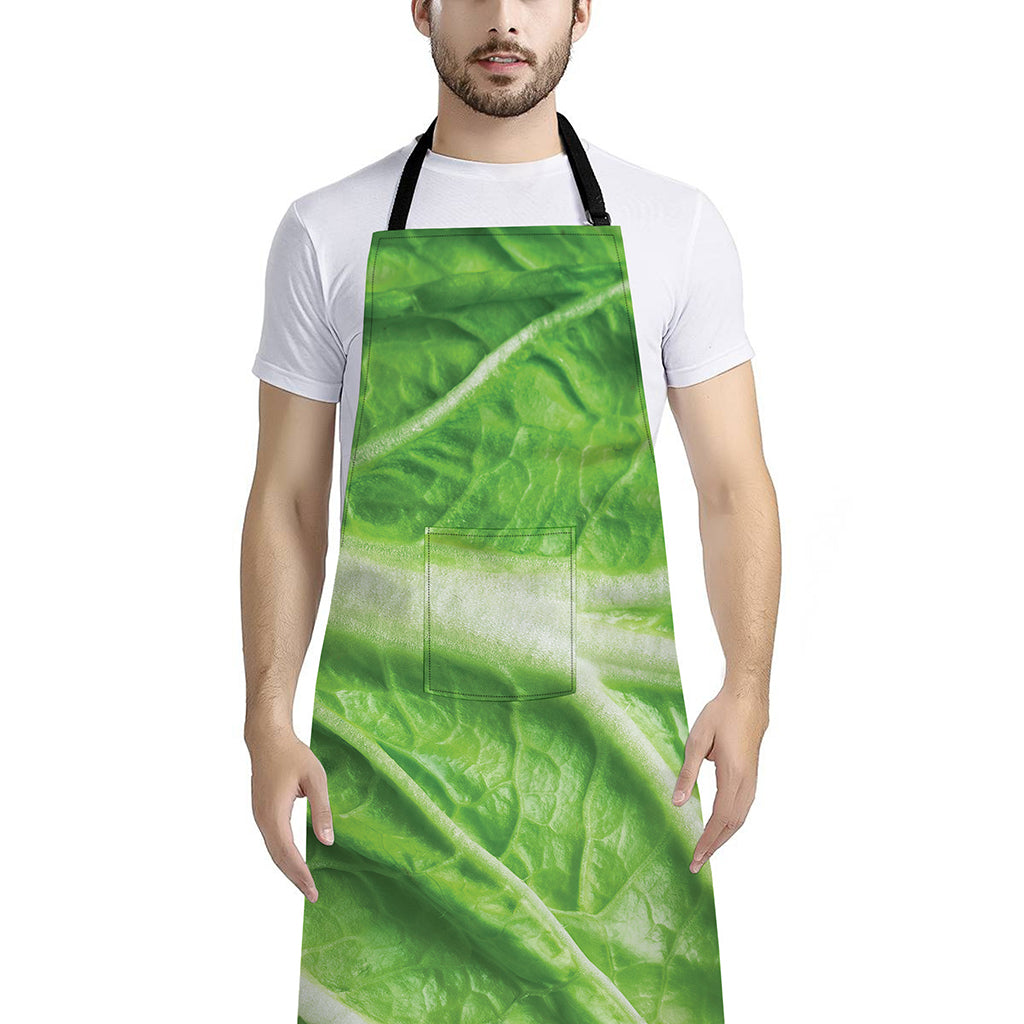 Green Cabbage Leaf Print Bib Apron With Pocket