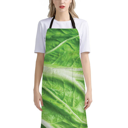 Green Cabbage Leaf Print Bib Apron With Pocket