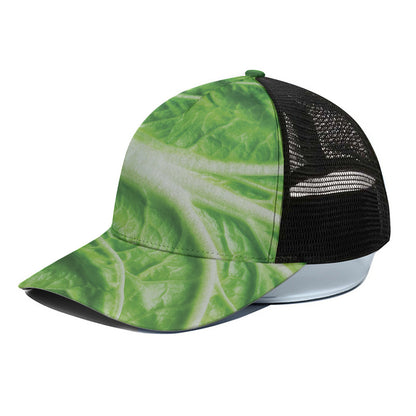 Green Cabbage Leaf Print Black Mesh Trucker Cap