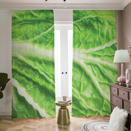 Green Cabbage Leaf Print Blackout Pencil Pleat Curtains