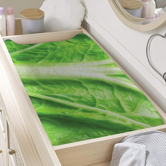 Green Cabbage Leaf Print Changing Pad Cover