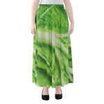 Green Cabbage Leaf Print Chiffon Maxi Skirt
