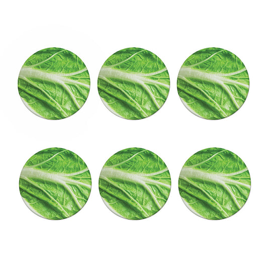 Green Cabbage Leaf Print Coaster Set