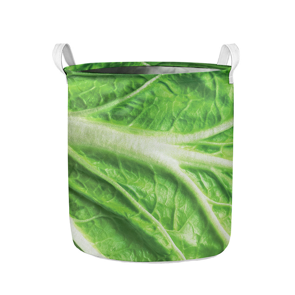 Green Cabbage Leaf Print Collapsible Laundry Basket