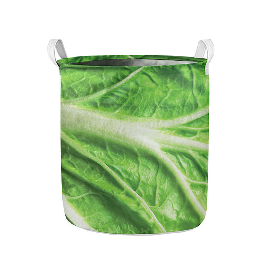 Green Cabbage Leaf Print Collapsible Laundry Basket