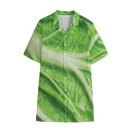 Green Cabbage Leaf Print Cotton Hawaiian Shirt