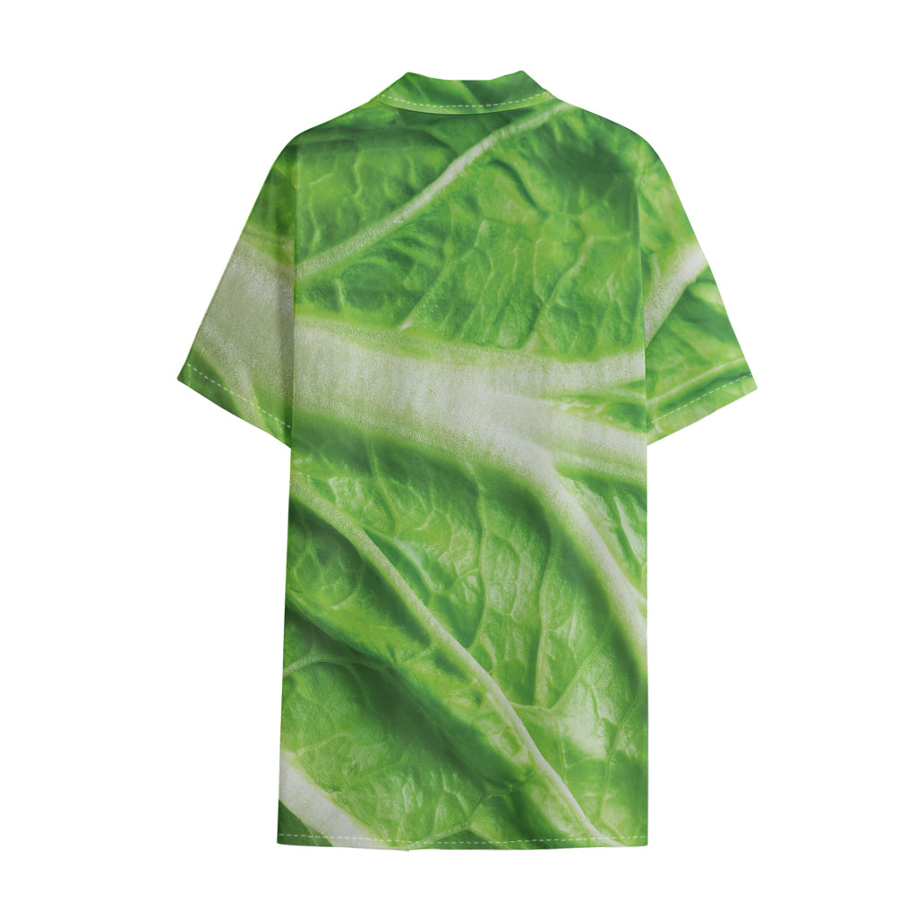 Green Cabbage Leaf Print Cotton Hawaiian Shirt
