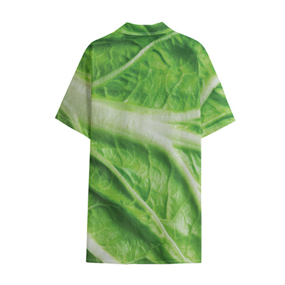 Green Cabbage Leaf Print Cotton Hawaiian Shirt