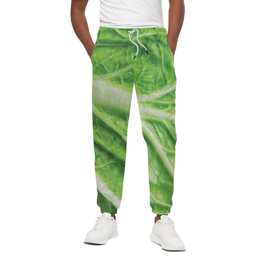 Green Cabbage Leaf Print Cotton Pants