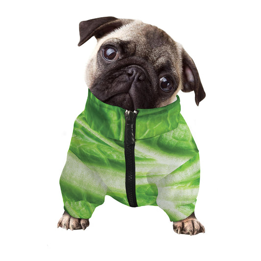 Green Cabbage Leaf Print Dog Zip Up Jacket
