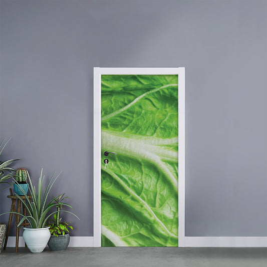 Green Cabbage Leaf Print Door Sticker