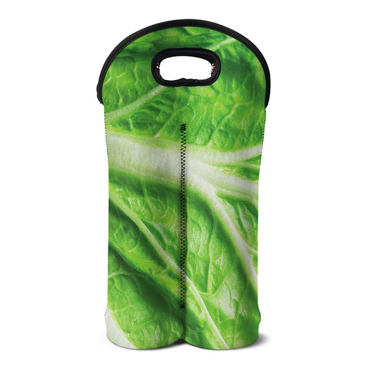 Green Cabbage Leaf Print Double Neoprene Wine Tote