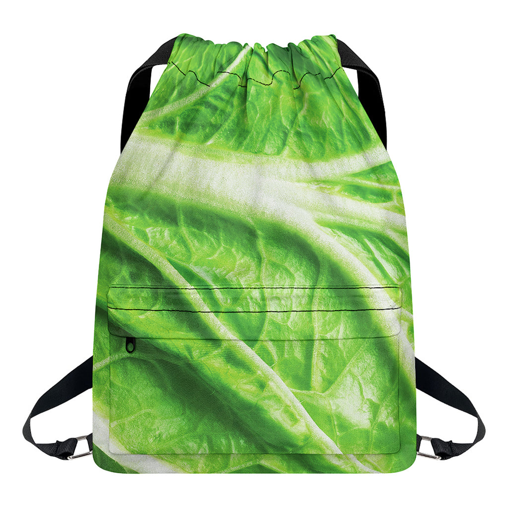 Green Cabbage Leaf Print Drawstring Backpack