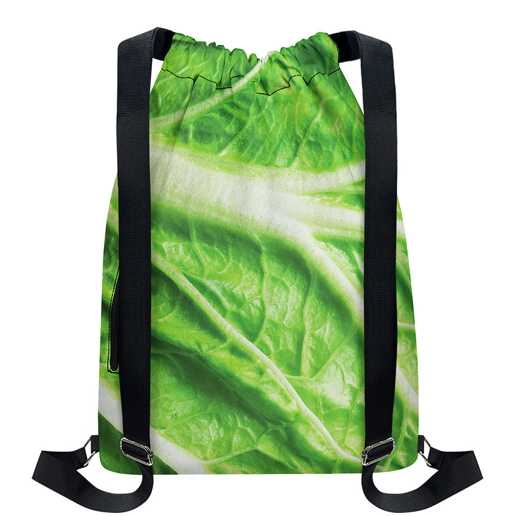 Green Cabbage Leaf Print Drawstring Backpack