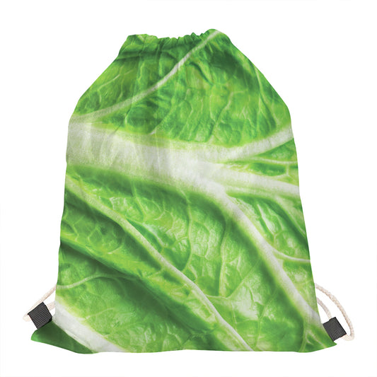 Green Cabbage Leaf Print Drawstring Bag