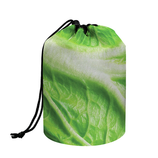Green Cabbage Leaf Print Drawstring Makeup Bag